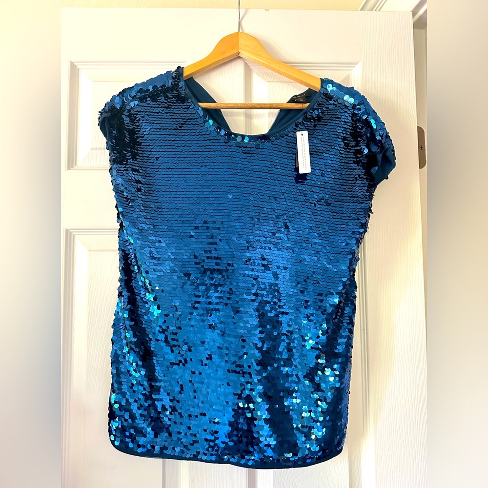 Sequin fun shirt, size XS, deep blue, never worn.
